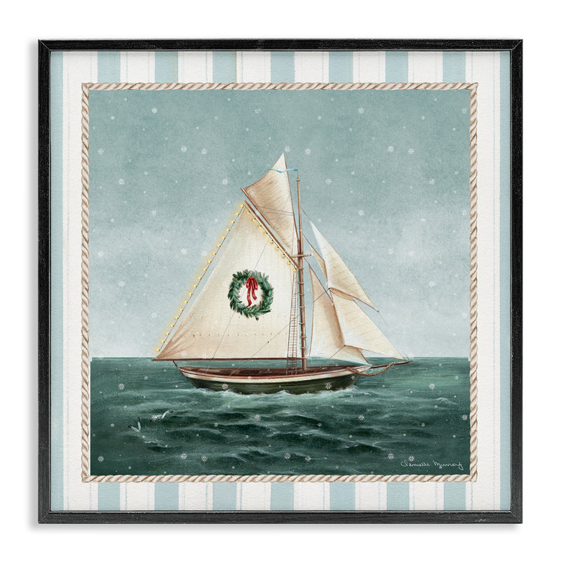 Voilier festif hivernal, estampe numérique, conception de Danielle Murray, Giclée encadrée noir minuit, H 12 po x l 12 po