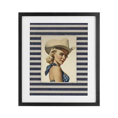Retro Cowgirl Stripes Framed Print Under Glass, design by Arlington Prints