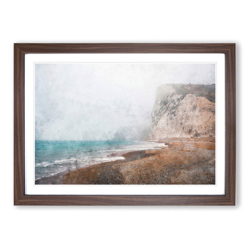 Beach and Cliffs Vol.2 - Picture Frame Painting, 27cm H x 36cm W x 2cm D, Walnut Framed
