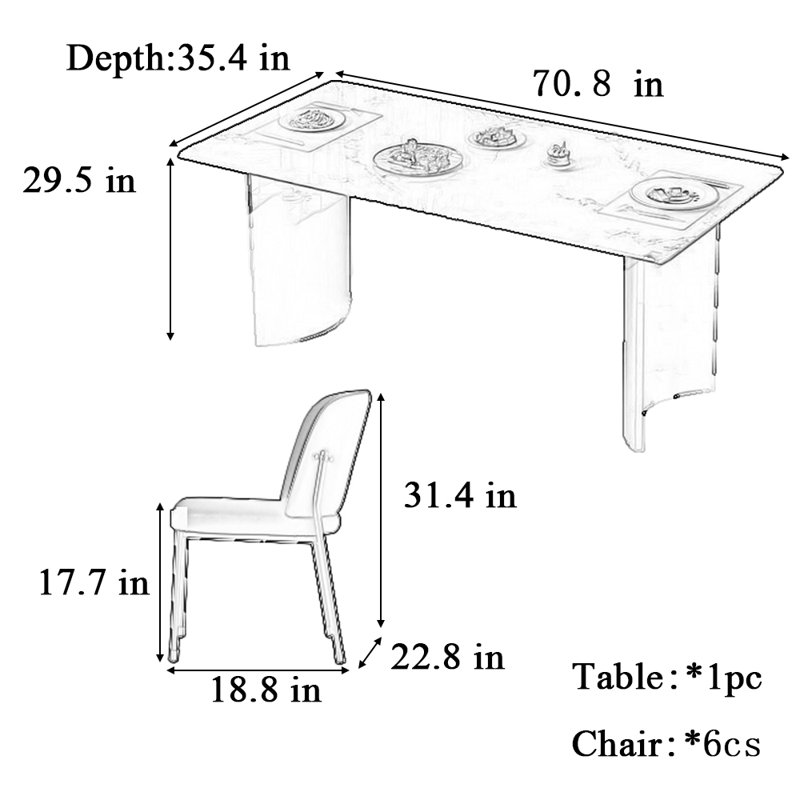 Table de salle à manger et chaise Simple Rock Plate, H 29,5 po x L 70,8 po x l 35,4 po