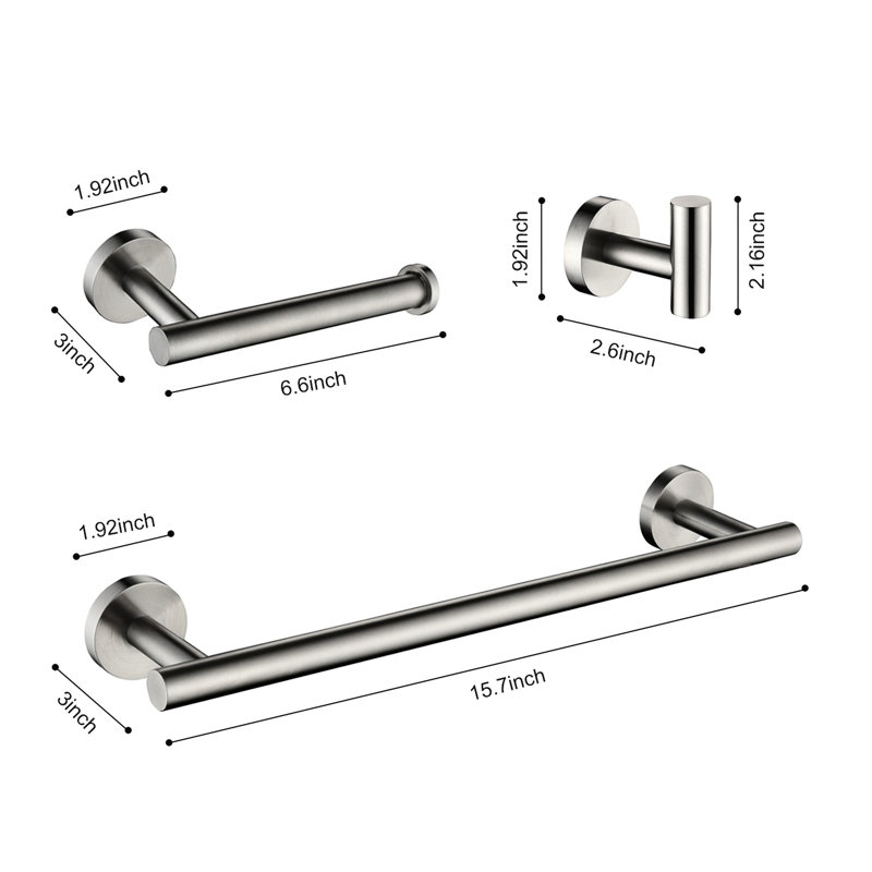 3 Bathroom In Brushed Nickel, Stainless Steel, Modern Aesthetic, Scratch-, , Easy Installation Kind Fixture - Appearance, , Simple Sort