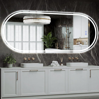 Miroir ovale à DEL pleine longueur 24 po x 65 po - Miroir de courtoisie éclairé sans cadre, rétroéclairé, antibuée, à intensité variable, IP65