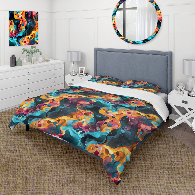Ensemble de housse de couette multicolore Popart Playful Matrix V, Housse de couette pour grand lit et 2 taies décor