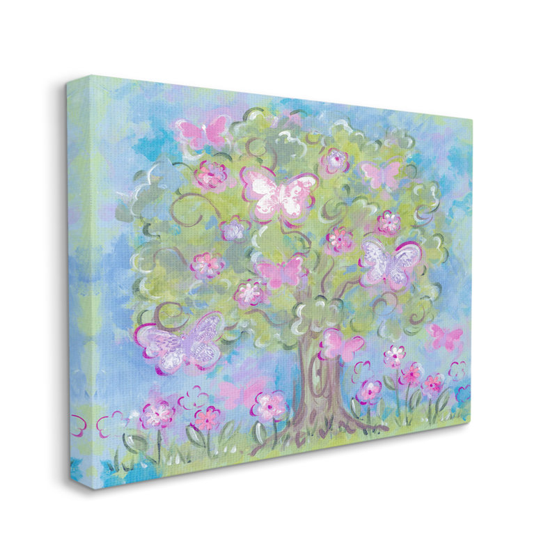Papillon pastel et arbres, Toile tendue, L 36 po x H 48 po