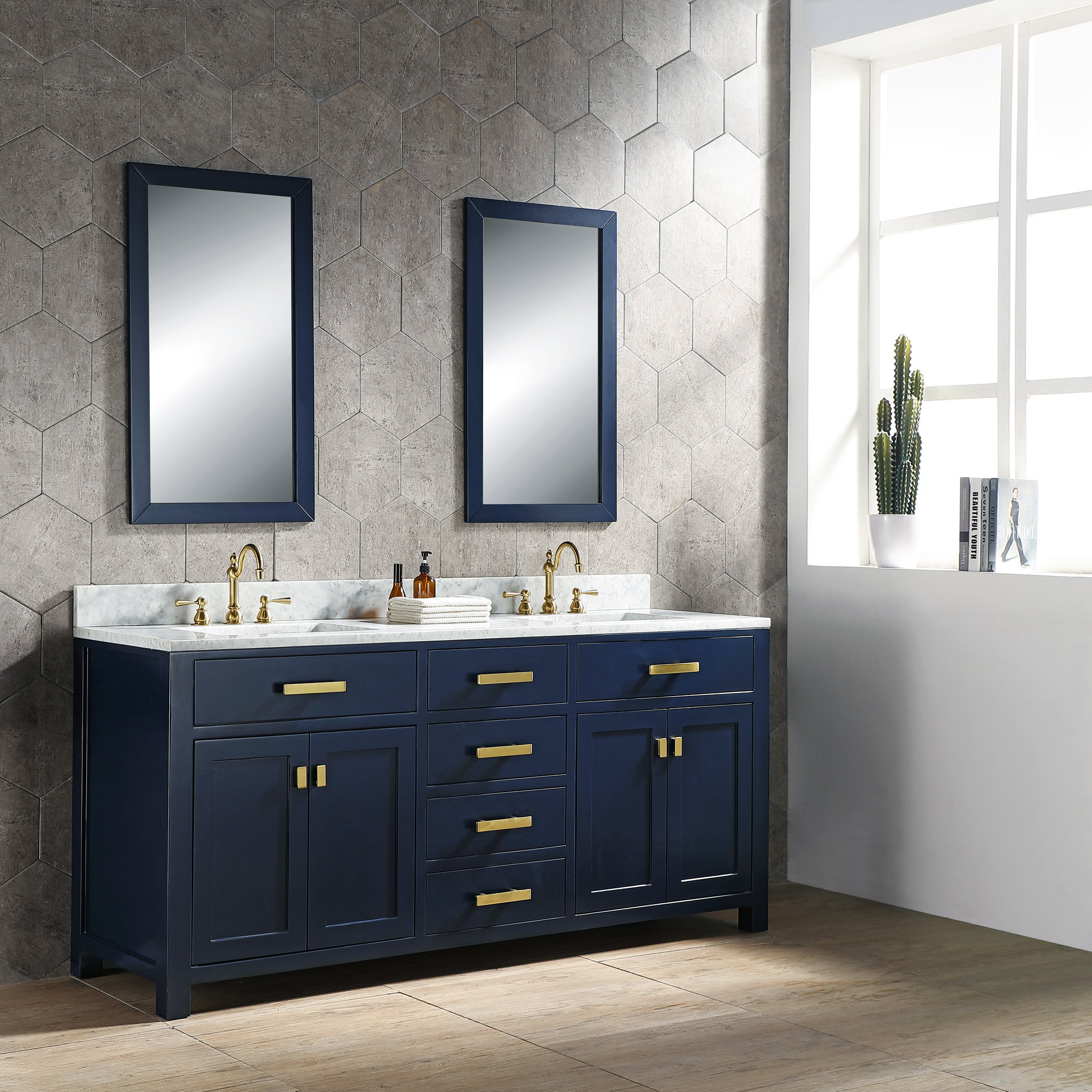 CosmoLiving Leona 36” Bathroom Vanity, Navy with Gold Metal 