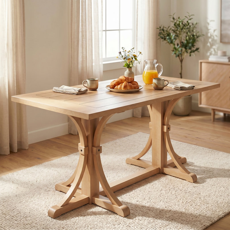 Table de salle à manger en bois 60 po avec base en tréteaux, Natural