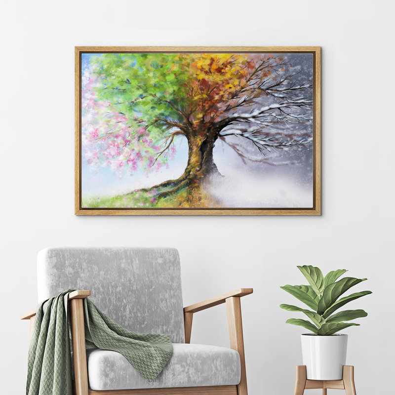 Printemps, été, automne, hiver, arbre, illusion sur toile, Cadre flottant naturel, H 24 po x l 36 po