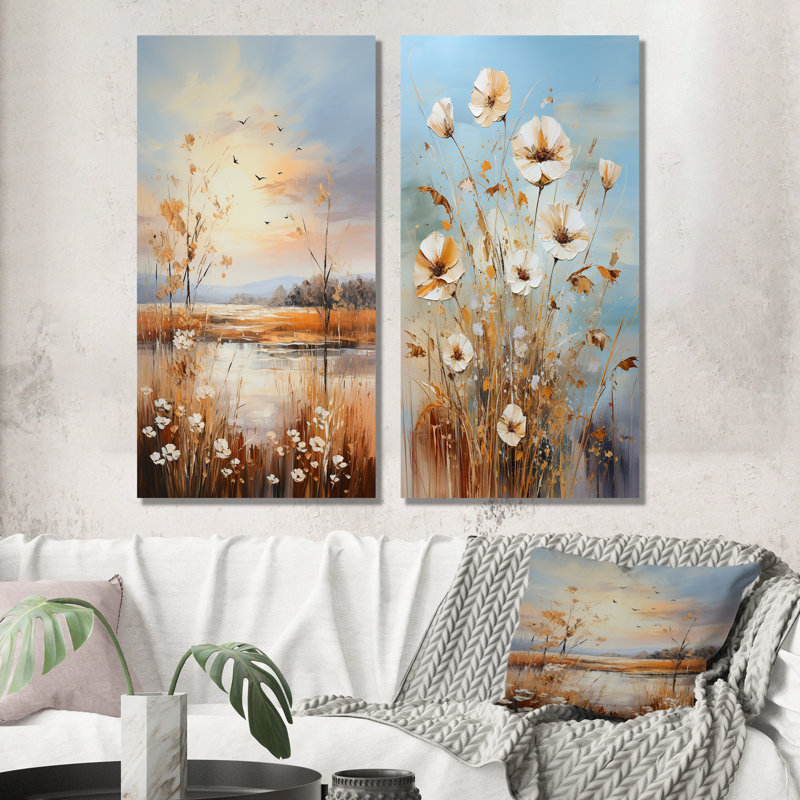 Ensemble de 3 art mural prairies à motif floral prairies et sérénité infinie, H 32 po x l 32 po