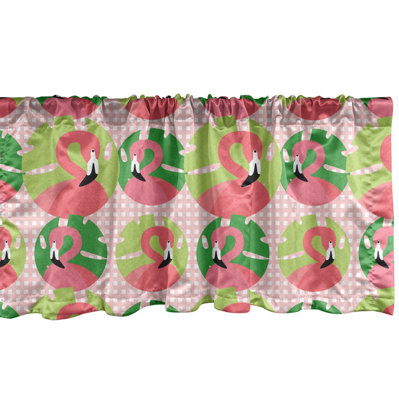 Flamingo Fern Green and Pink Satin Valance Set