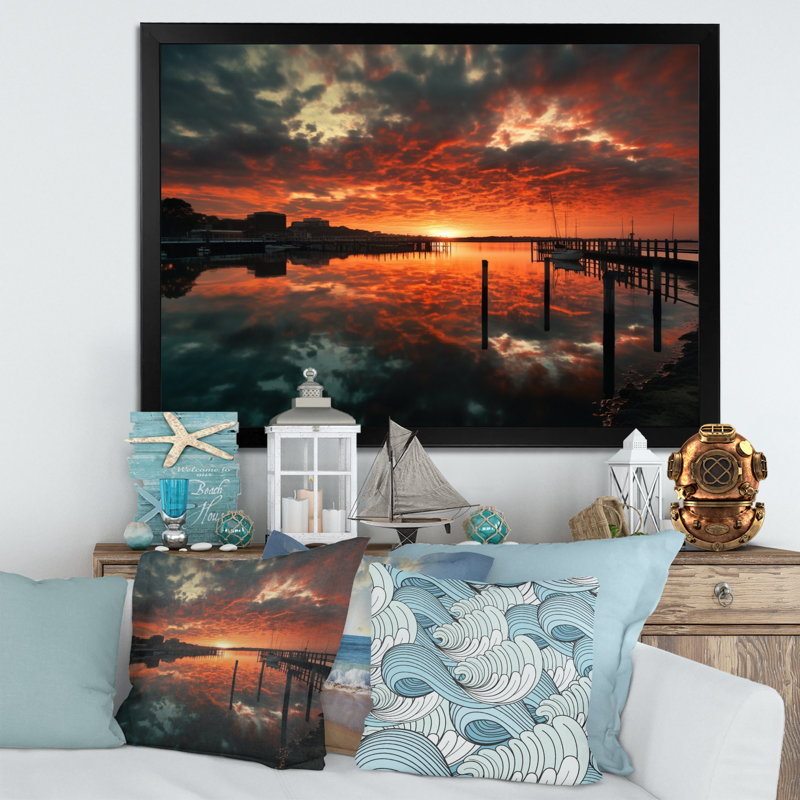 Coucher de soleil sur le port IV - Impression, Cadre photo noir, H 12 po x l 20 po x P 1 po