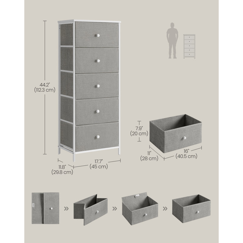 Rosellina 45cm W 5 - Drawer Chest of Drawers, White/Grey