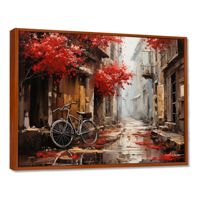 Crimson Ride Red Flowers I - Art mural de bicyclette pour le salon