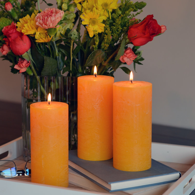 Ensemble de bougies pilier 3 pièces, Orange mandarine