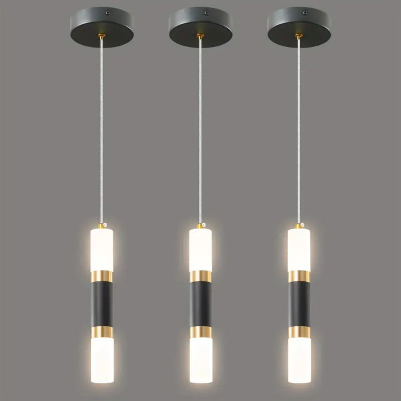 Ensemble de 3 mini-luminaires suspendus noirs à DEL modernes pour îlot de cuisine à intensité variable