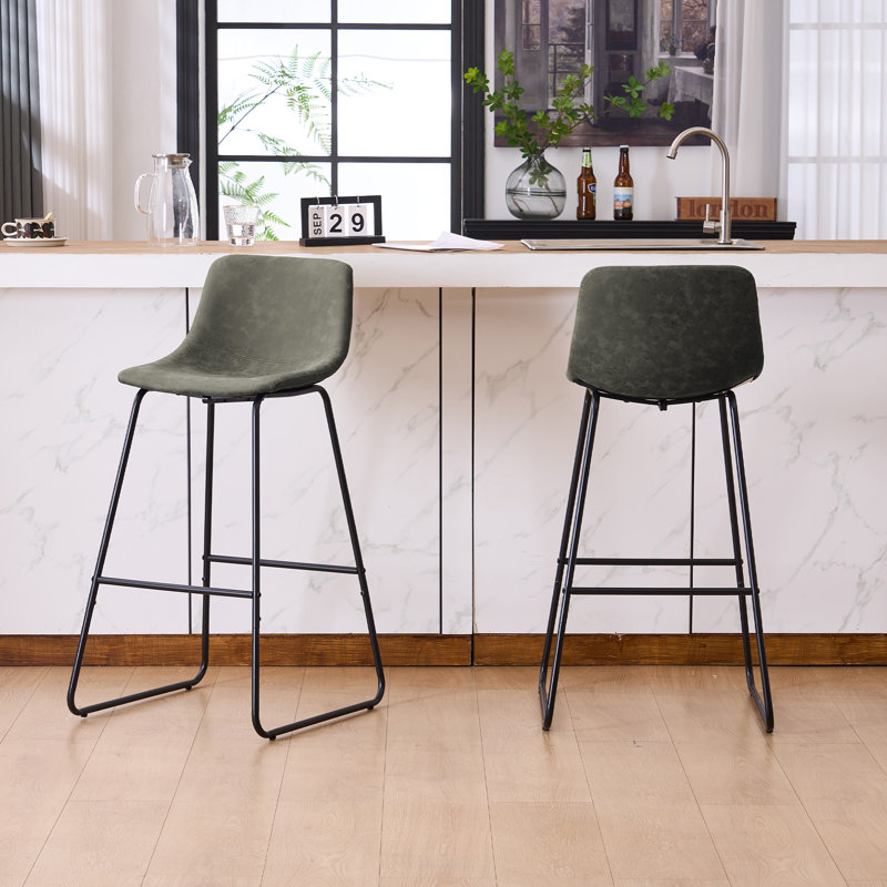 Modern 24'' & 30'' Bar Stool with Metal Legs, Non-Swivel Upholstered Counter Stool for Kitchen & Home Bar", Green