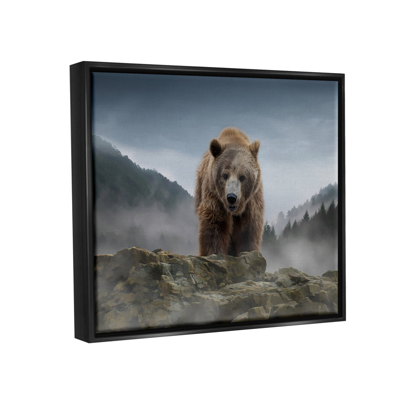 «Roaring Brown Grizzly Bear Rocky Mountain Top View» par Kelley Parker - impression, Cadre flottant noir de jais
