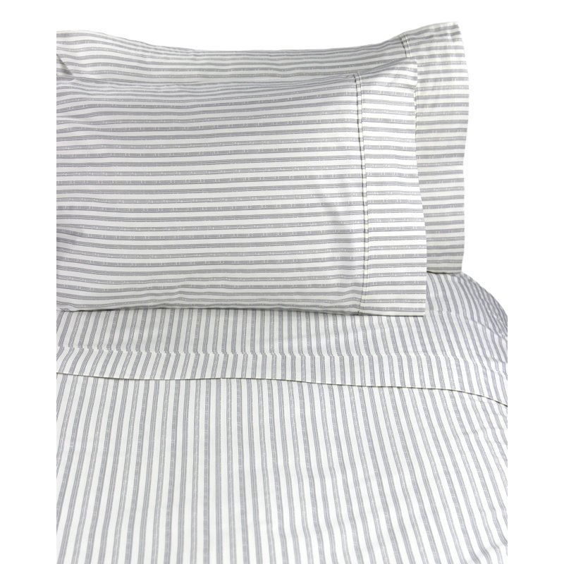 Cobbett 400 Thread Count Striped 100% Cotton Sheet Set, Queen, Gray