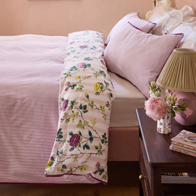 Climbing Rose Stripe Reversible Cotton Duvet Cover Set
