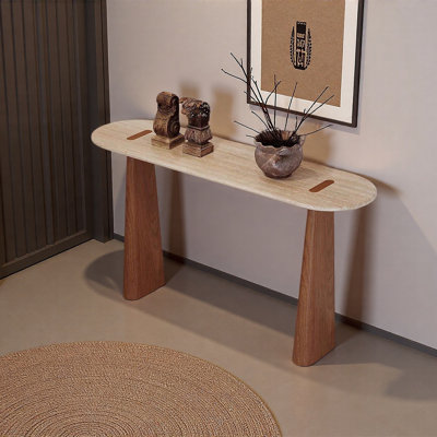Oval Stone Top Wood Entryway Table