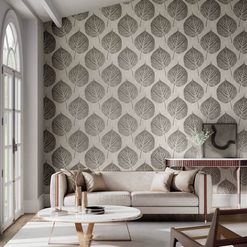 Leaf 10.05m x 52cm Wallpaper Roll, Slate/Silver