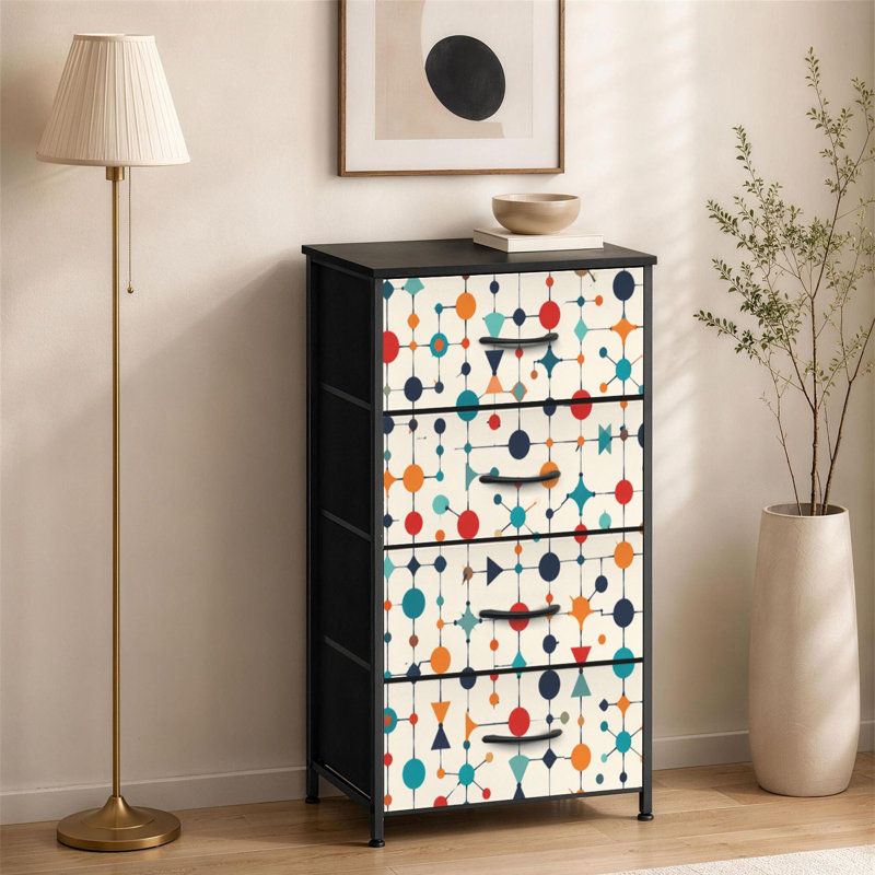 Commode à 4 tiroirs pour chambre à coucher de style Mid-Century des années 50 avec des couleurs rétro modernes