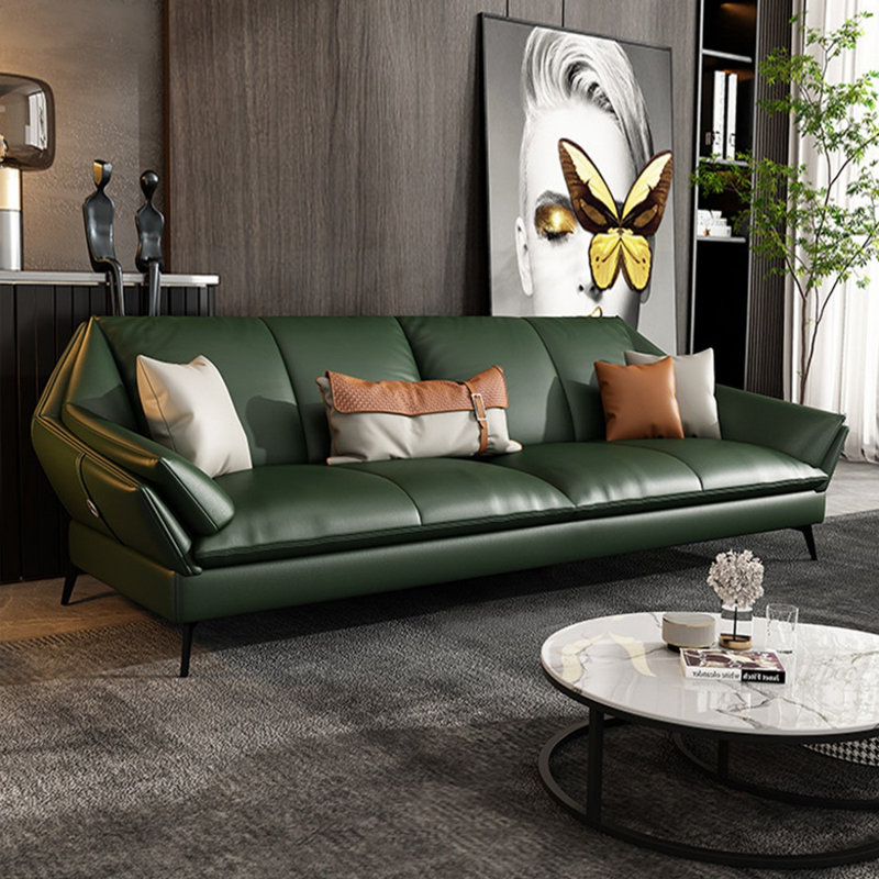 Causeuse-coussin standard en cuir véritable vert, H 32,28 po x l 74,8 po x P 36,61 po, Vert