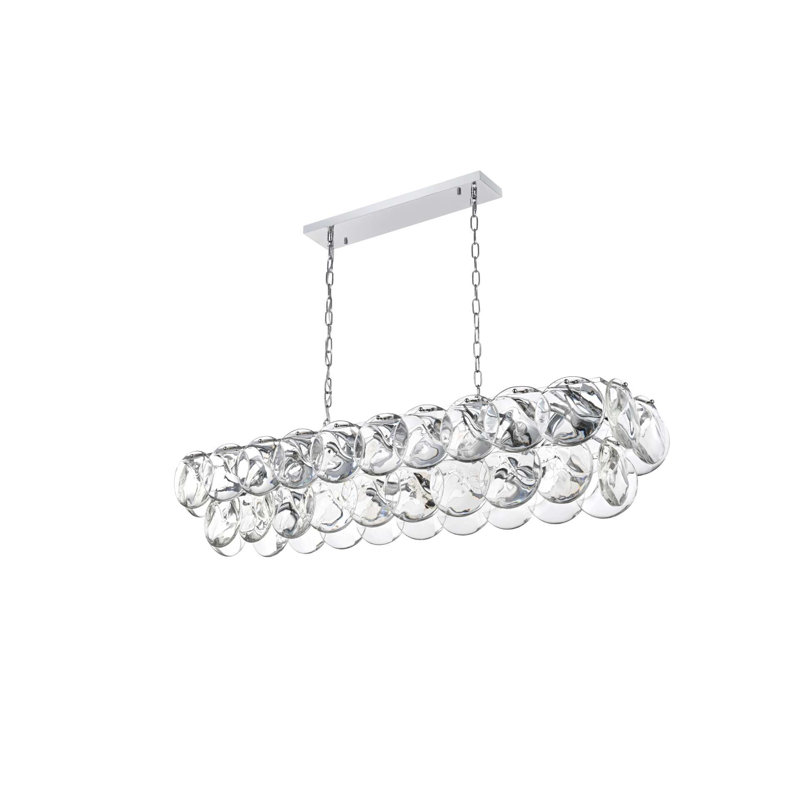 Lustre en cristal 48 pouces Ikeny, H 10 po x l 48 po x P 12 po, Chrome chrome, 20 lumières