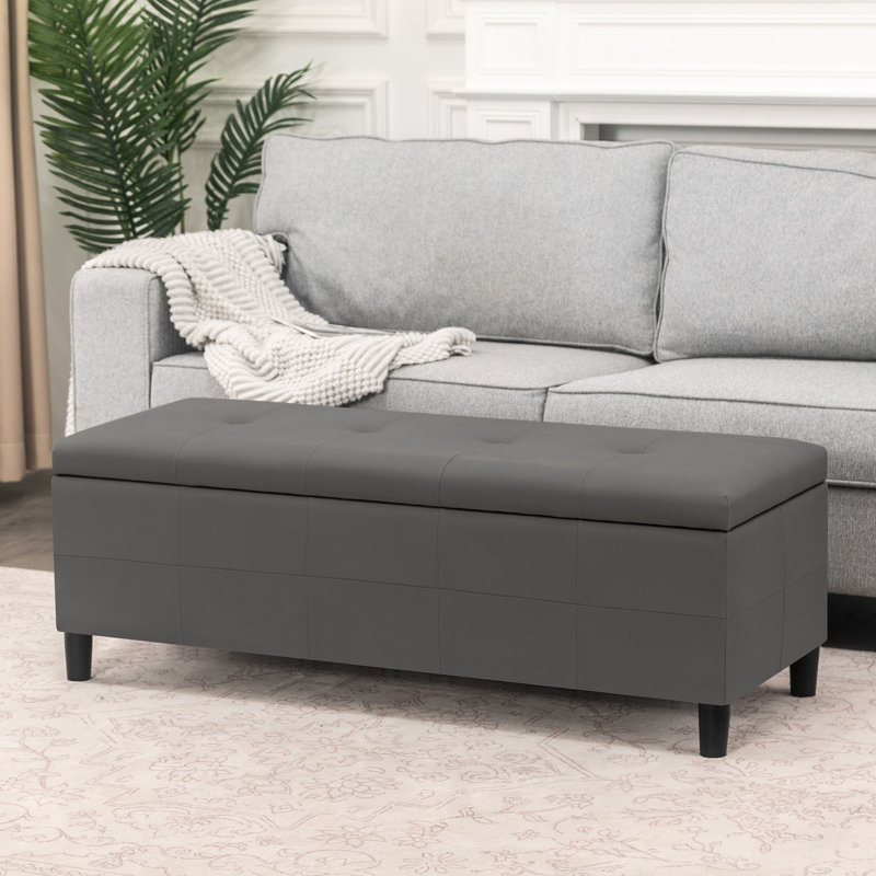 Banc de rangement avec repose-pieds 46 pouces pour chambre, Grey