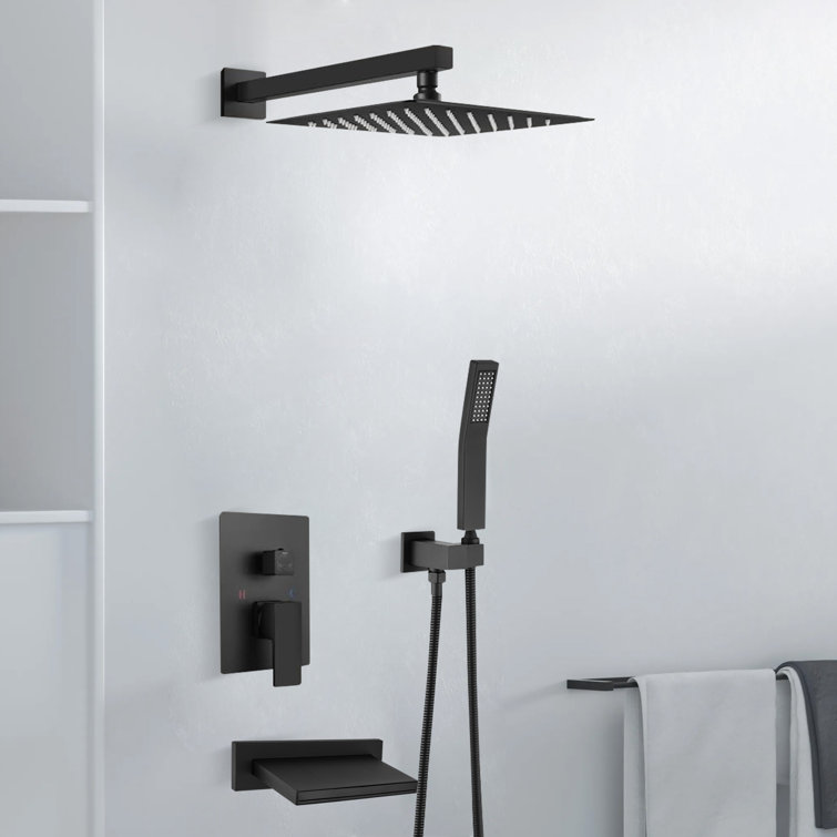 Wall Mounted Shower System With Waterfall Tub Spout And Handheld Shower Head