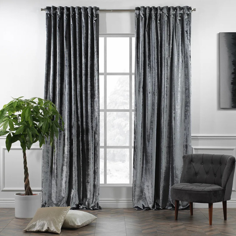 Rideau simple extra long et extra large en velours brillant de luxe, Gris, L 52 po x L 72 po