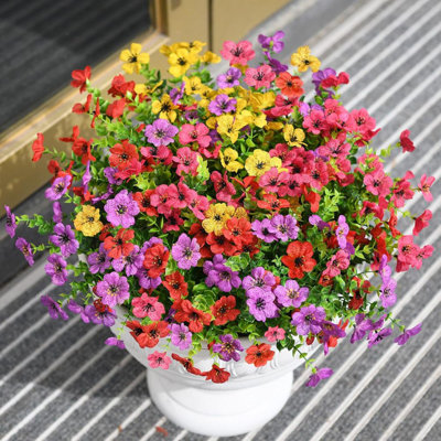 24PCS Artificial Flowers for Outdoors, 24PCS Faux Silk Flower Spring Decoration, Fake Outdoor Flowers UV Resistant No Fade Artificial Plants for Home