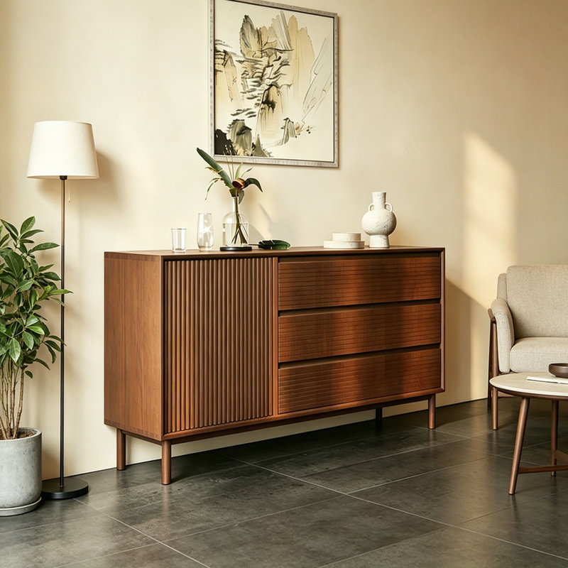 Buffet rétro de style chinois minimaliste, H 35,4 po x l 47,2 po x P 15,7 po