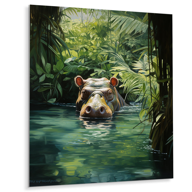 Hippo Secret Hideaway 1 - Hippopotamusmetal, art mural, H 32 po x l 24 po x P 1 po