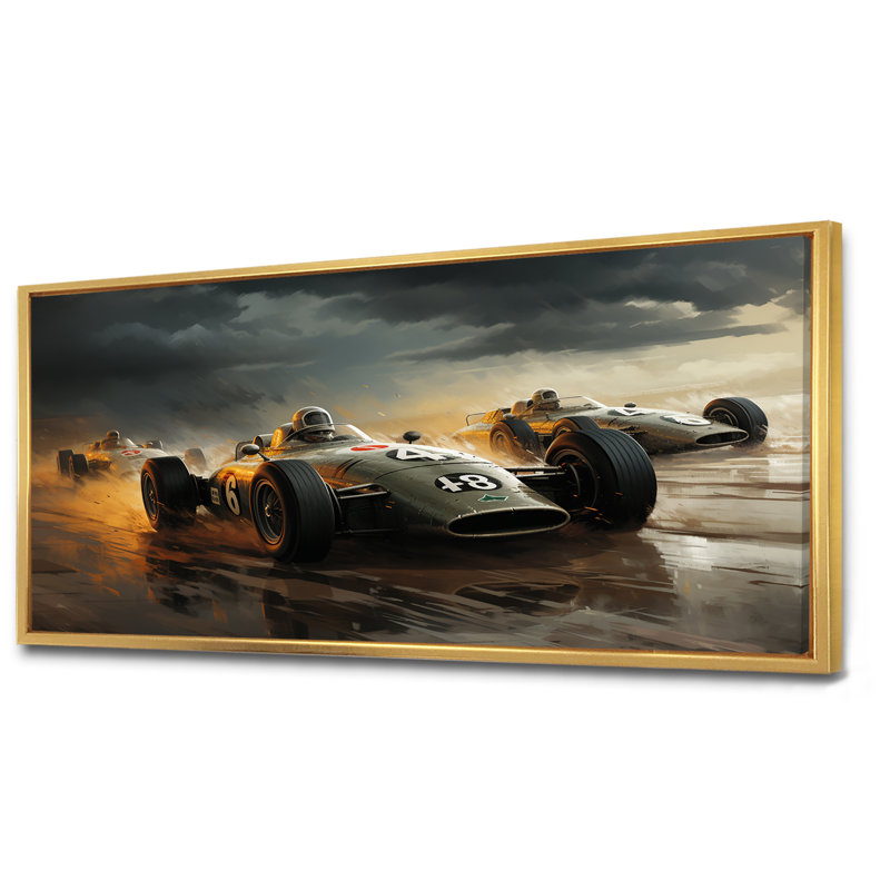 Jaune et noir, Grand Prix, voiture de course III, art mural, Cadre flottant doré, H 28 po x l 60 po x P 1,5 po