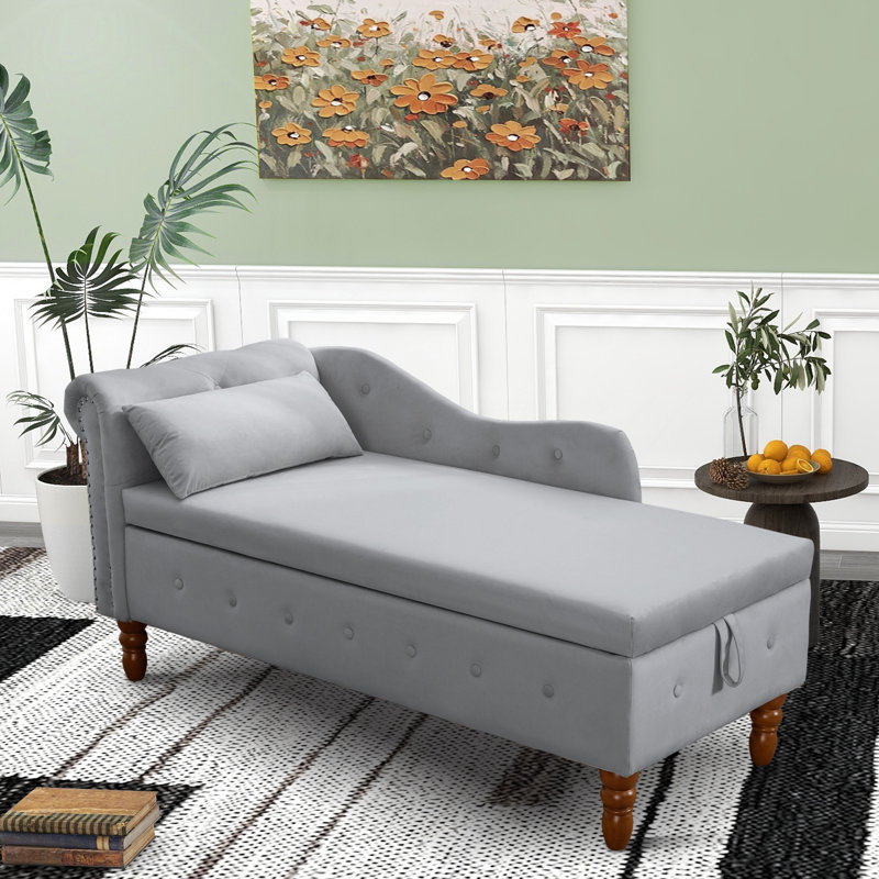 Chaise longue rembourrée Gloryvee, Velours gris