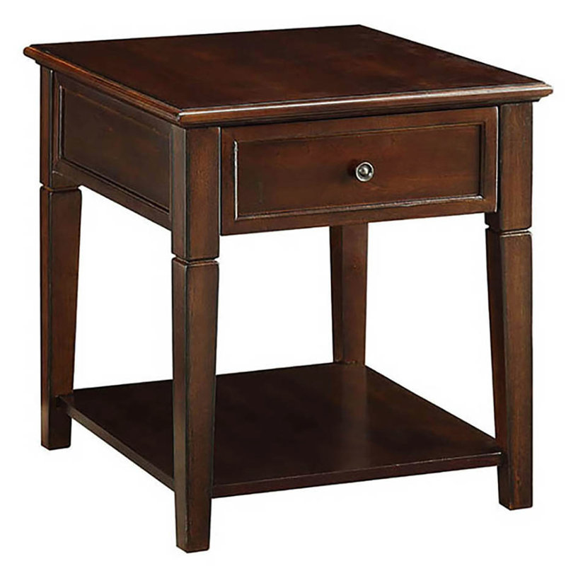 Table de bout traditionnelle en noyer avec avantages pour le rangement - Tiroir et tablette inférieure