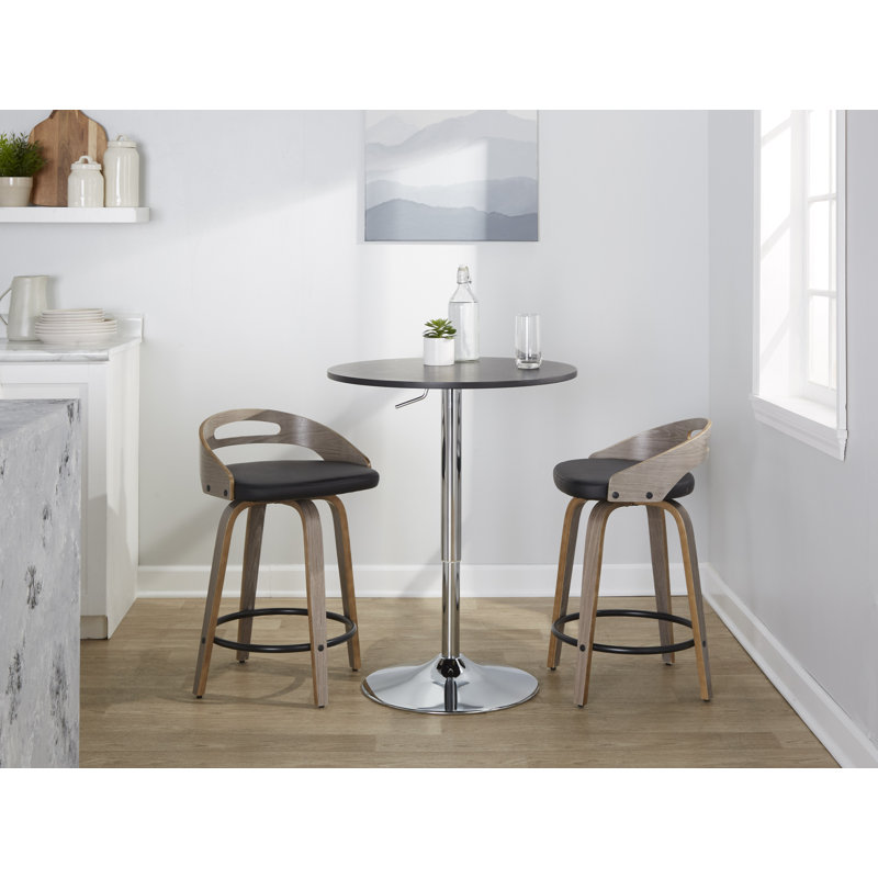 Stoughton Swivel Upholstered Counter Stool, Counter Stool (24" Seat Height), Light Gray/Black, Black