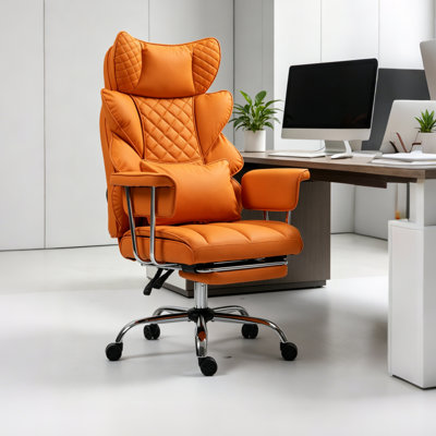Ergonomic High Back Leather Executive Office Chair With Footrest & Lumbar Pillow