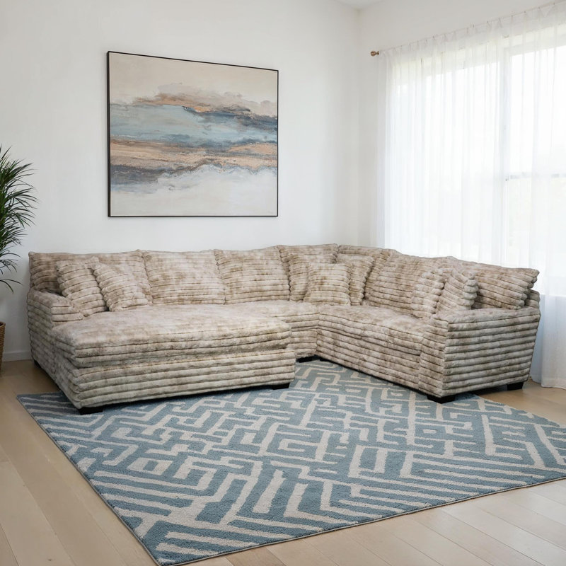 Gus Sectional with Cuddler, Tan Polyester Blend