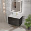 Meuble-lavabo flottant 30 po, noir, évier intégré en acrylique, poignées dorées, tiroirs à fermeture en douceur-1017617811