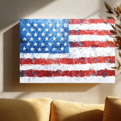 Textured American Flag Canvas Wall Art (Rustic Patriotic) Stretched Frame for Eclectic Studio