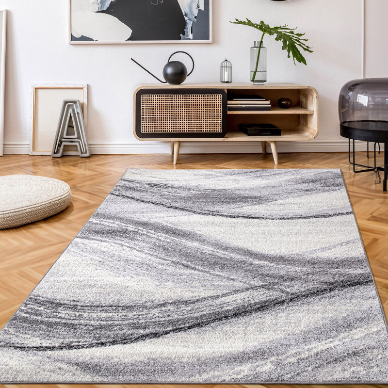 Tapis moderne avec motif de vagues artistiques, Rectangle 6 pi 7 po x 9 pi 2 po