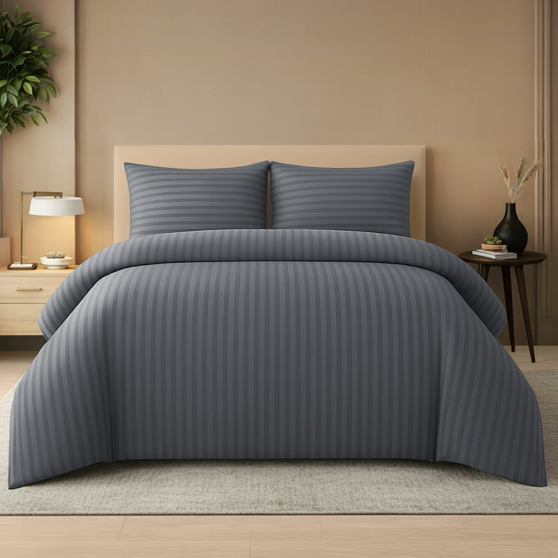 Microfiber Striped Duvet Cover Set, Super King