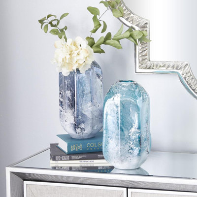 Ensemble de 2 vases contemporains en verre bleu 12 po, H 11 po
