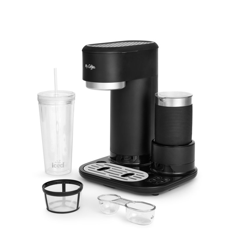 Cafetière à portion unique avec mousseur à lait et gobelet Mr. Coffee 4-en-1, noir