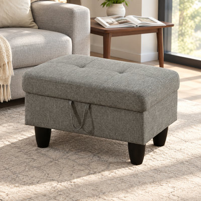 28.5'' Wide Tufted Linen Storage Ottoman - Dark Gray