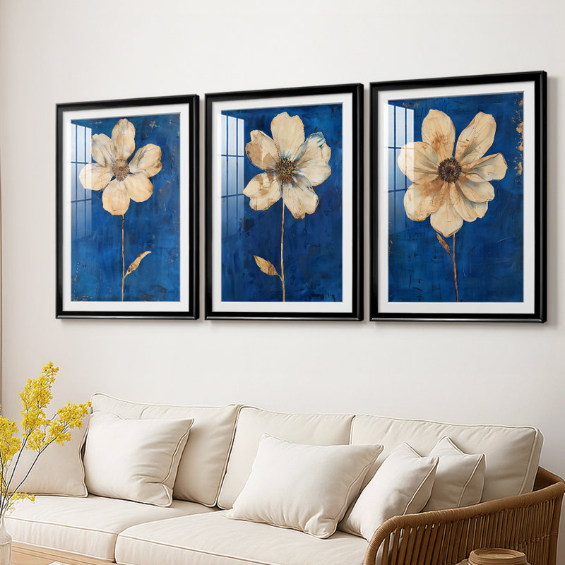 FLORAL Series Lxxvi - Impression sur mesure encadrée de qualité supérieure - 3 pièces, H 19 po x l 27 po