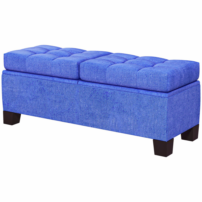 Storage Ottoman Bench, Blue Fabric