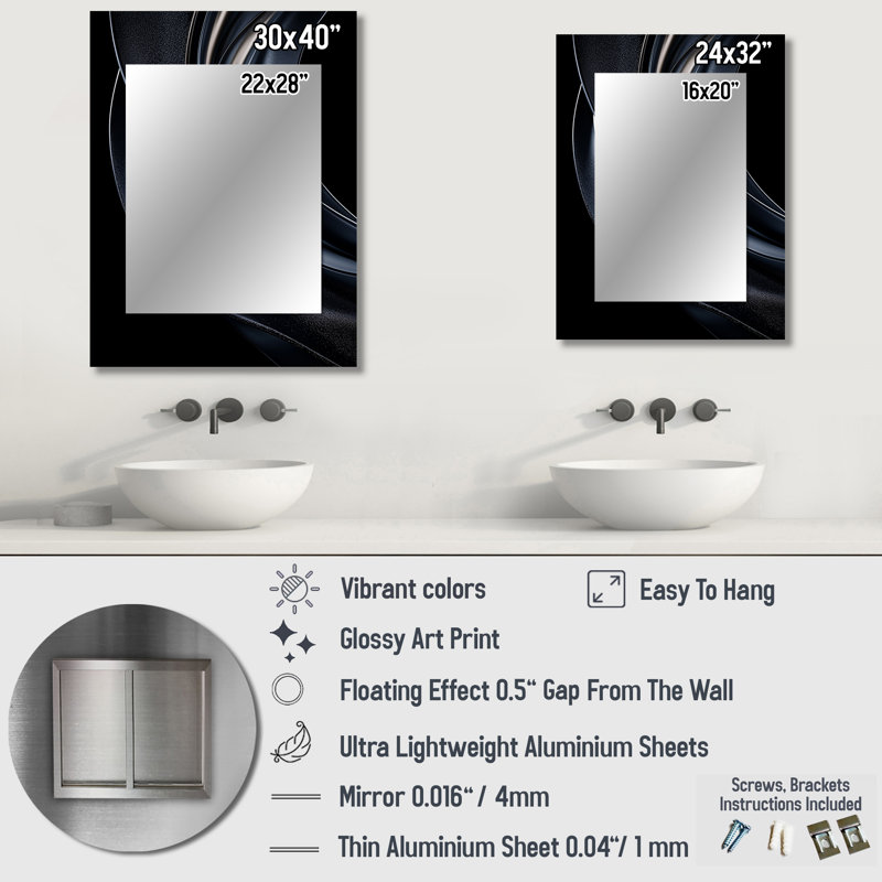 Black Abstract Fractal Spectrum Of Serenity - Fractal Large Mirror, Modern Unique Wall Mirror Decor, Printed Metal Art