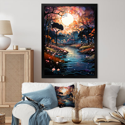 «Camylle Blue Green Pointillism River At Night I», reproduction sur toile